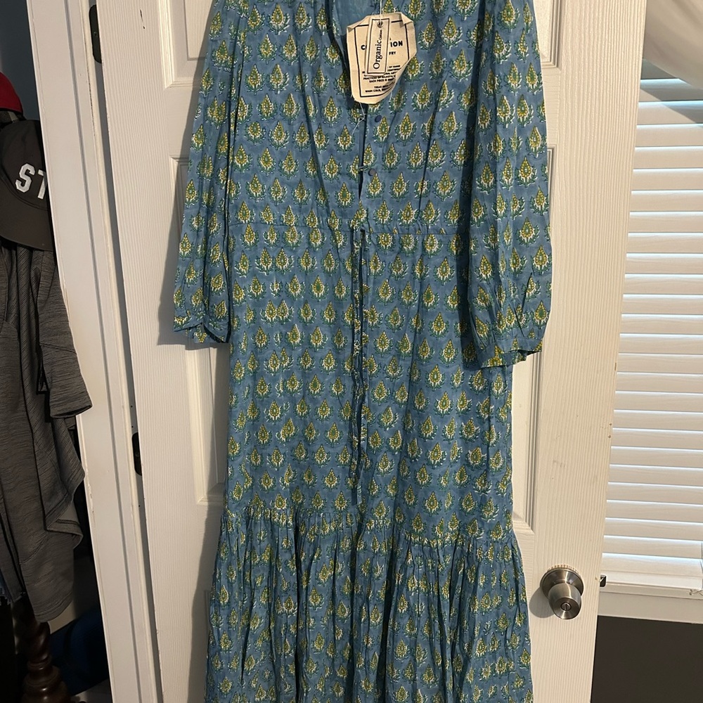 Emerson Fry INDIA Collection Green and Blue Ruffled Tiered Dress